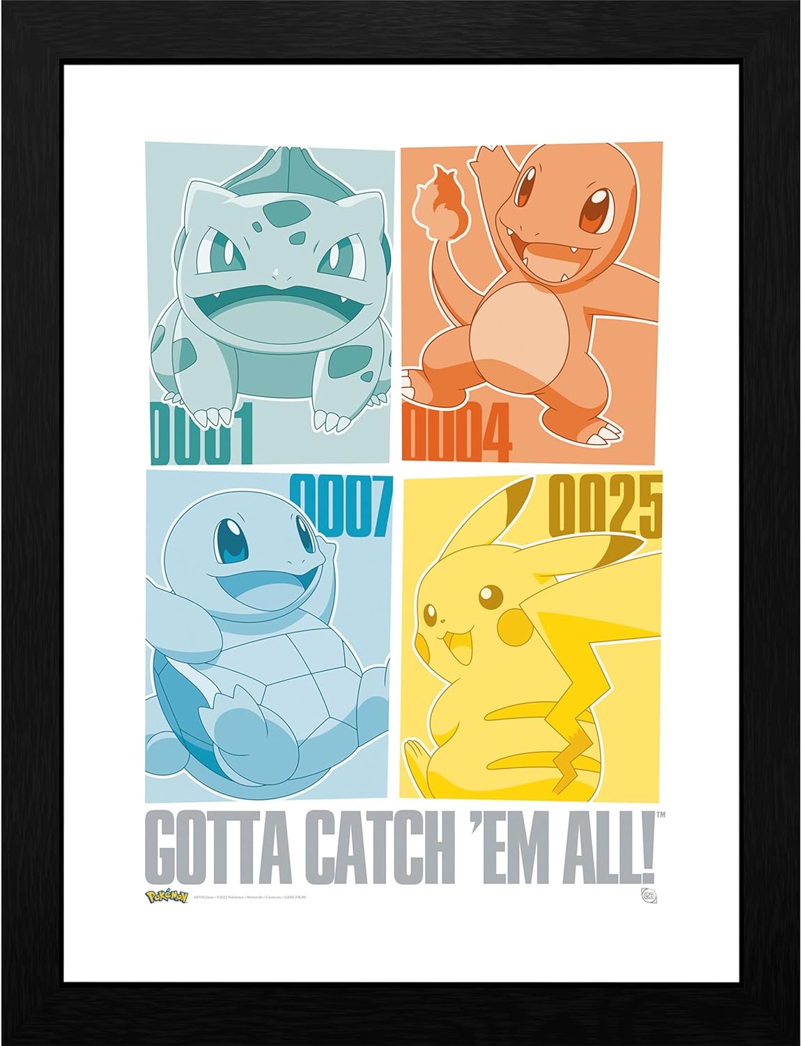 GB eye – Pokémon Poster (gerahmt) – Pikachu & Kanto Starter
