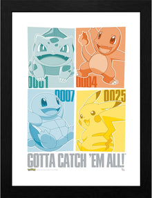 GB eye – Pokémon Poster (gerahmt) – Pikachu & Kanto Starter