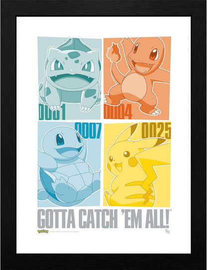 GB eye – Pokémon Poster (gerahmt) – Pikachu & Kanto Starter